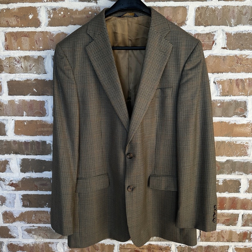 Brooks Brothers 346 Sport Coat Men's 40L‎ Brown Olive Houndstooth Wool Blazer